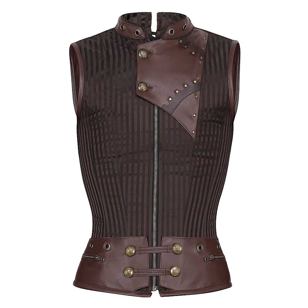 Steampunk hommes rayé sur le corset de la poitrine avec art cuir marron